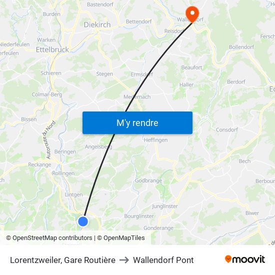 Lorentzweiler, Gare Routière to Wallendorf Pont map