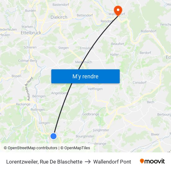 Lorentzweiler, Rue De Blaschette to Wallendorf Pont map