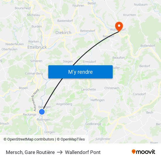 Mersch, Gare Routière to Wallendorf Pont map