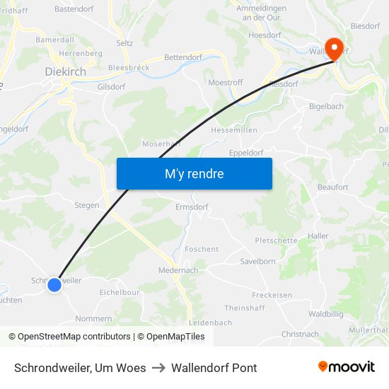 Schrondweiler, Um Woes to Wallendorf Pont map
