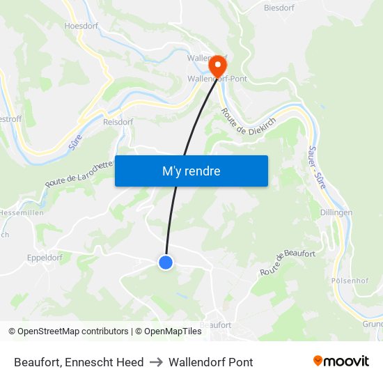 Beaufort, Ennescht Heed to Wallendorf Pont map