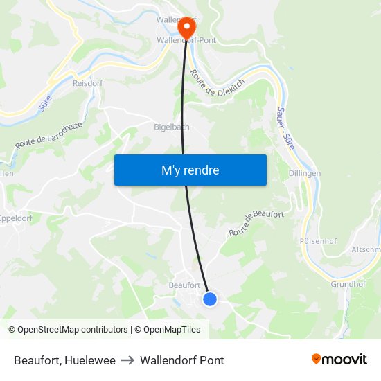 Beaufort, Huelewee to Wallendorf Pont map