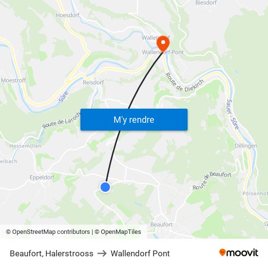 Beaufort, Halerstrooss to Wallendorf Pont map