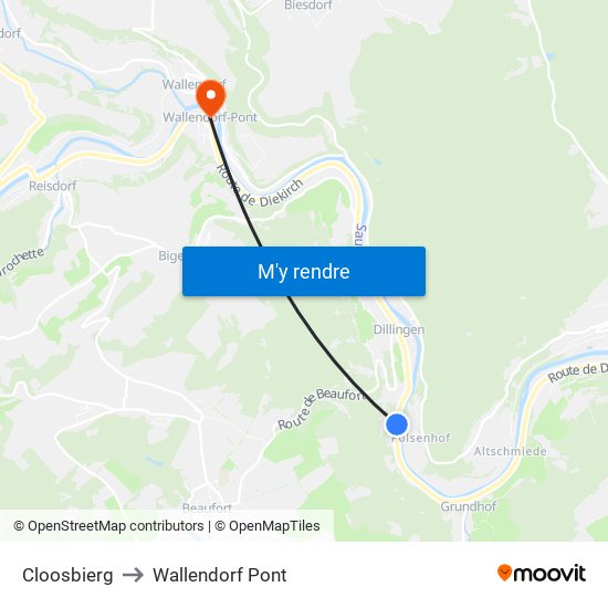 Cloosbierg to Wallendorf Pont map