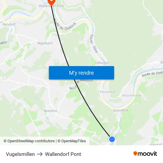 Vugelsmillen to Wallendorf Pont map