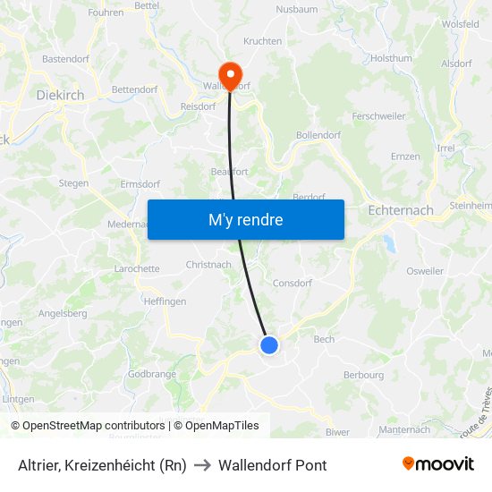 Altrier, Kreizenhéicht (Rn) to Wallendorf Pont map