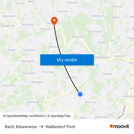 Bech, Béiwerwiss to Wallendorf Pont map
