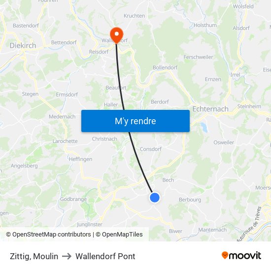 Zittig, Moulin to Wallendorf Pont map