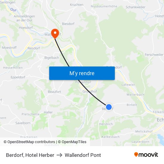 Berdorf, Hotel Herber to Wallendorf Pont map