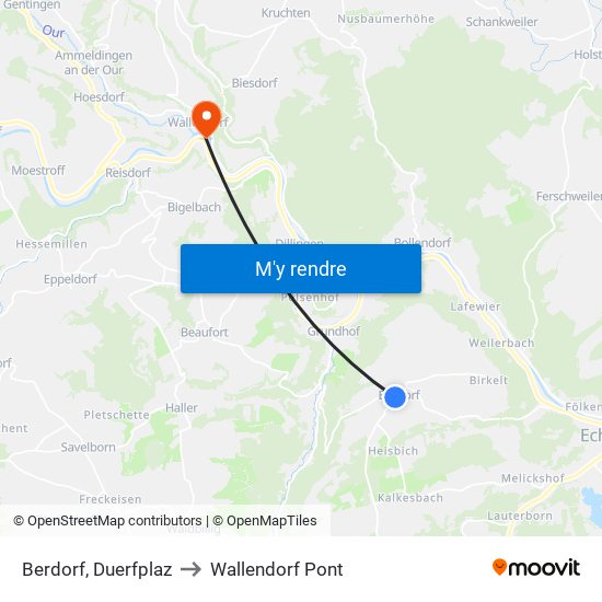 Berdorf, Duerfplaz to Wallendorf Pont map