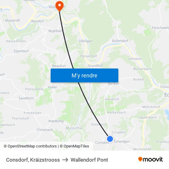 Consdorf, Kräizstrooss to Wallendorf Pont map