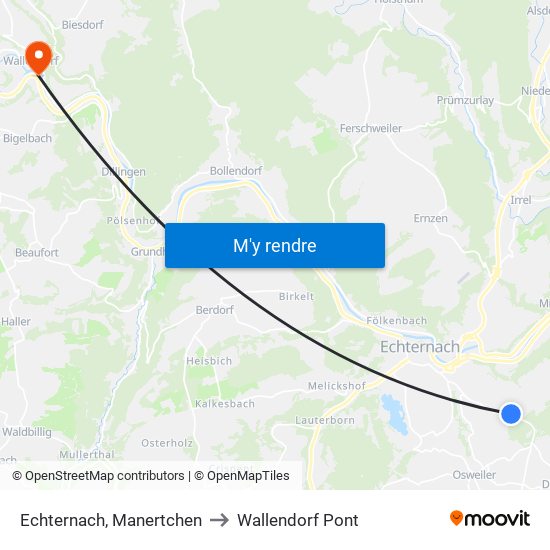 Echternach, Manertchen to Wallendorf Pont map