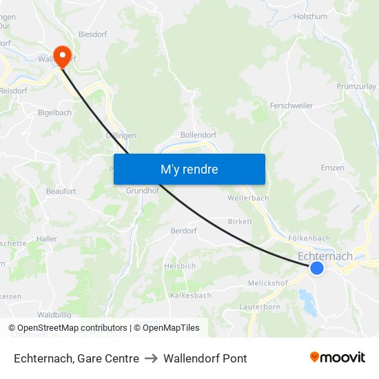 Echternach, Gare Centre to Wallendorf Pont map