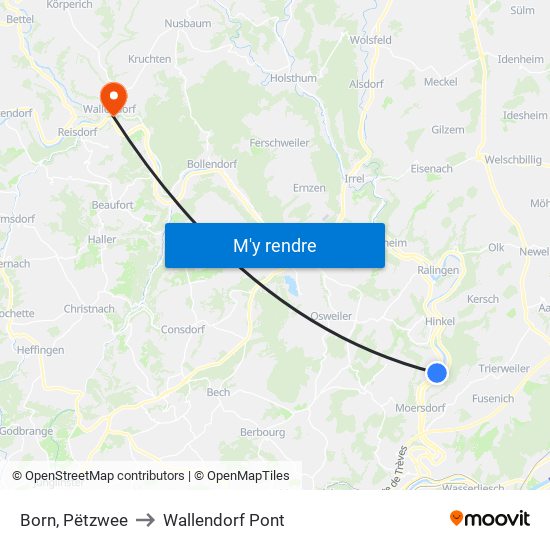 Born, Pëtzwee to Wallendorf Pont map