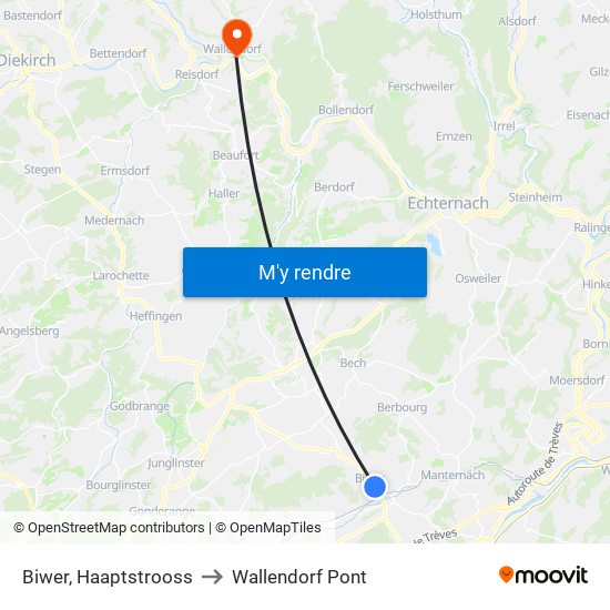 Biwer, Haaptstrooss to Wallendorf Pont map