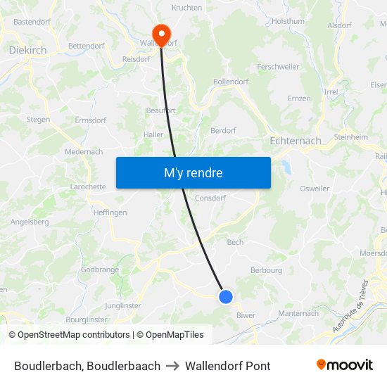 Boudlerbach, Boudlerbaach to Wallendorf Pont map