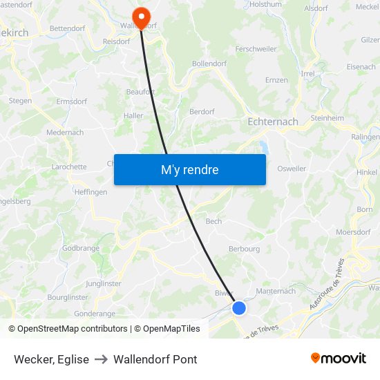 Wecker, Eglise to Wallendorf Pont map