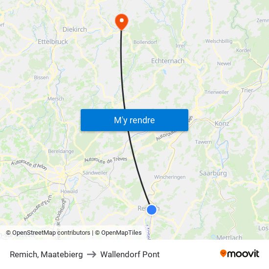Remich, Maatebierg to Wallendorf Pont map