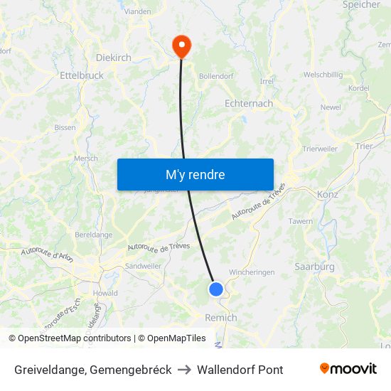 Greiveldange, Gemengebréck to Wallendorf Pont map