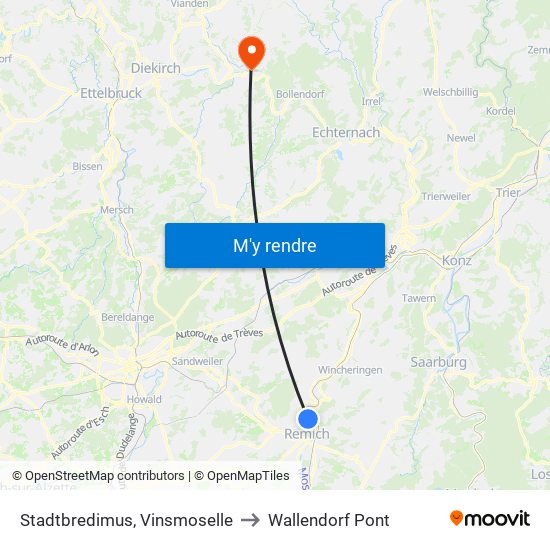 Stadtbredimus, Vinsmoselle to Wallendorf Pont map