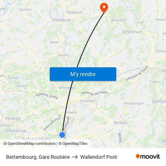 Bettembourg, Gare Routière to Wallendorf Pont map