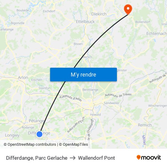 Differdange, Parc Gerlache to Wallendorf Pont map