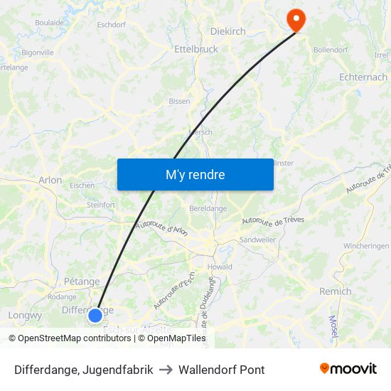 Differdange, Jugendfabrik to Wallendorf Pont map