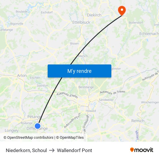 Niederkorn, Schoul to Wallendorf Pont map