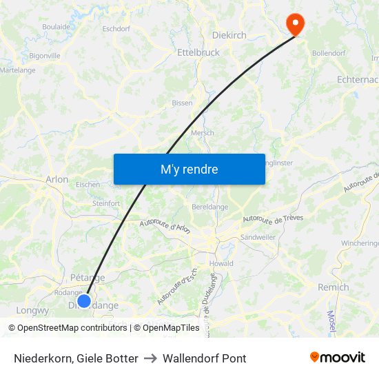 Niederkorn, Giele Botter to Wallendorf Pont map
