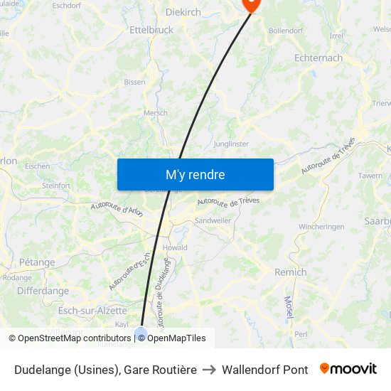 Dudelange (Usines), Gare Routière to Wallendorf Pont map