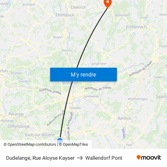 Dudelange, Rue Aloyse Kayser to Wallendorf Pont map