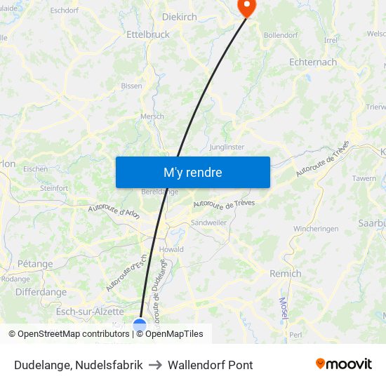 Dudelange, Nudelsfabrik to Wallendorf Pont map