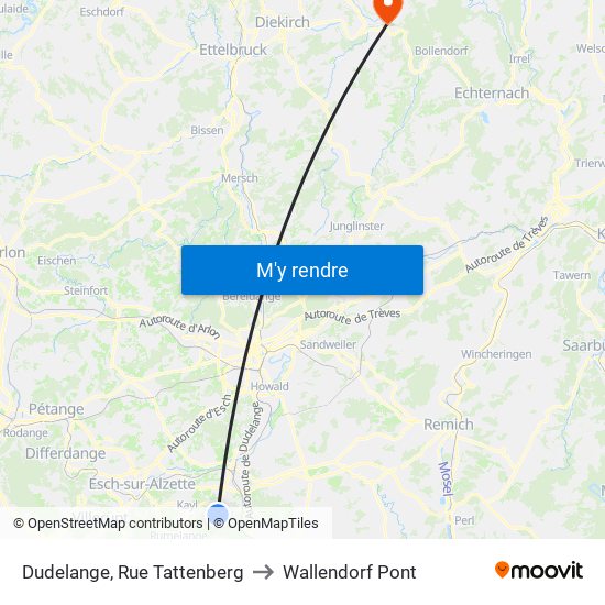 Dudelange, Rue Tattenberg to Wallendorf Pont map