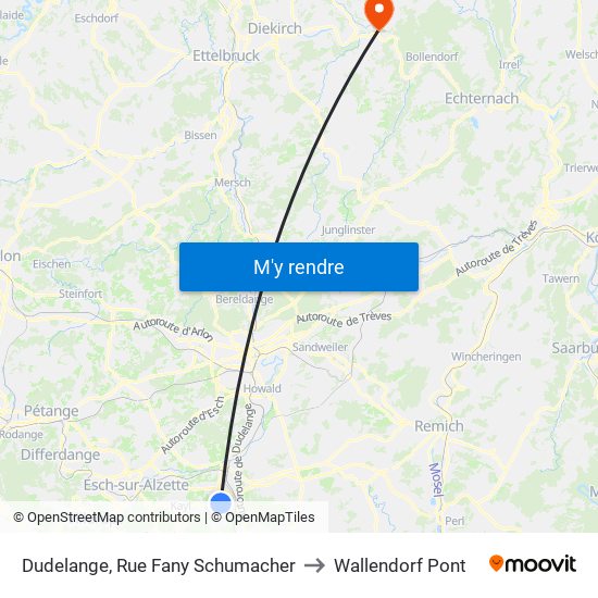 Dudelange, Rue Fany Schumacher to Wallendorf Pont map