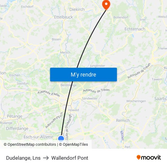 Dudelange, Lns to Wallendorf Pont map