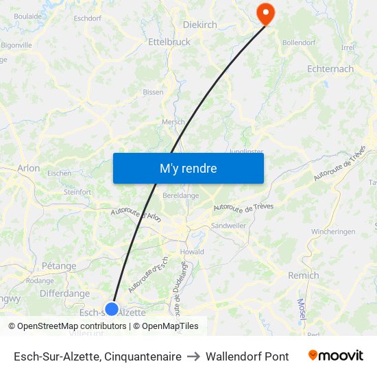 Esch-Sur-Alzette, Cinquantenaire to Wallendorf Pont map