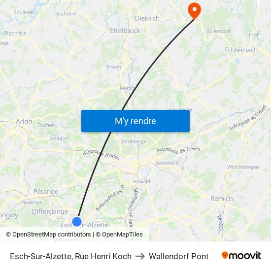 Esch-Sur-Alzette, Rue Henri Koch to Wallendorf Pont map