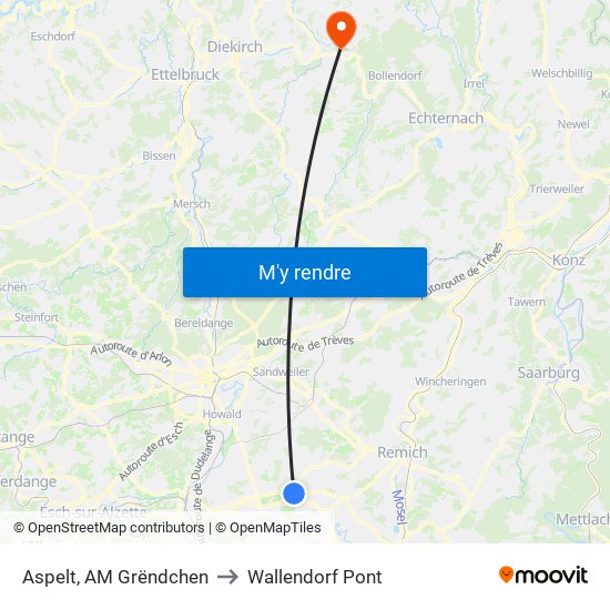 Aspelt, AM Grëndchen to Wallendorf Pont map