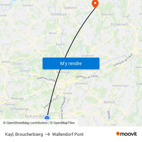 Kayl, Broucherbierg to Wallendorf Pont map