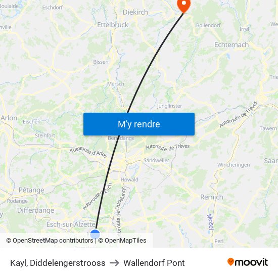 Kayl, Diddelengerstrooss to Wallendorf Pont map