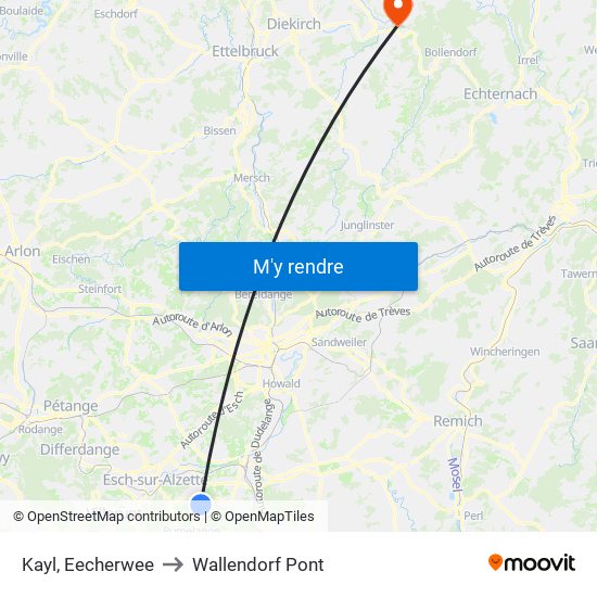 Kayl, Eecherwee to Wallendorf Pont map