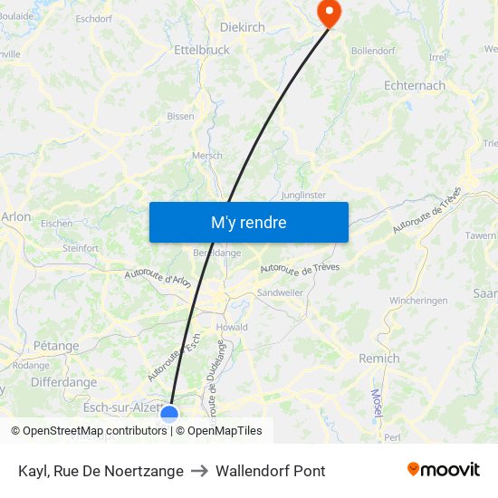 Kayl, Rue De Noertzange to Wallendorf Pont map