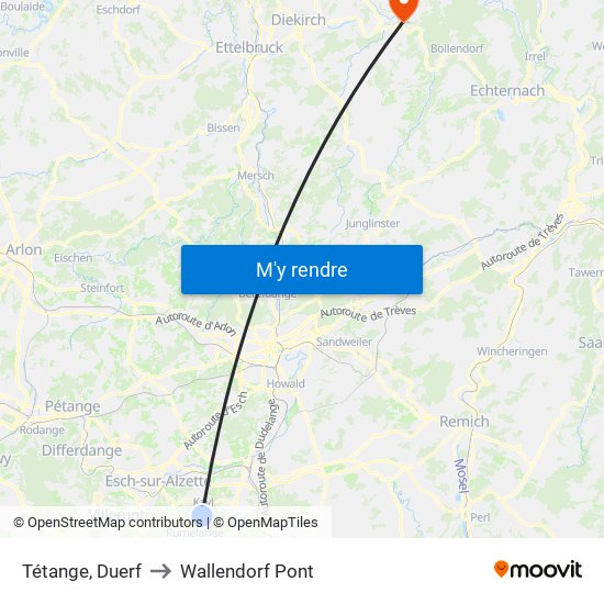 Tétange, Duerf to Wallendorf Pont map