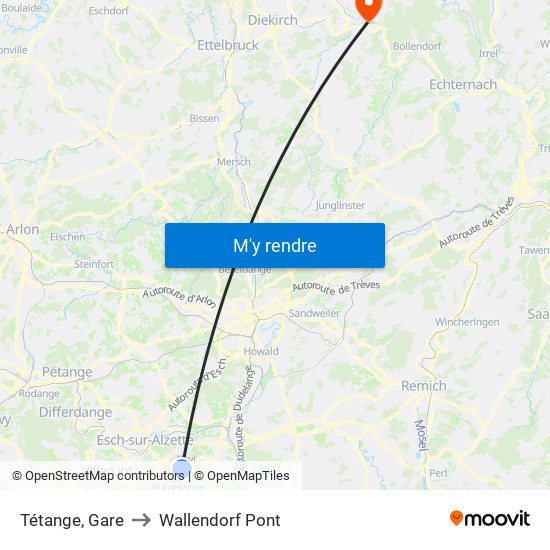 Tétange, Gare to Wallendorf Pont map