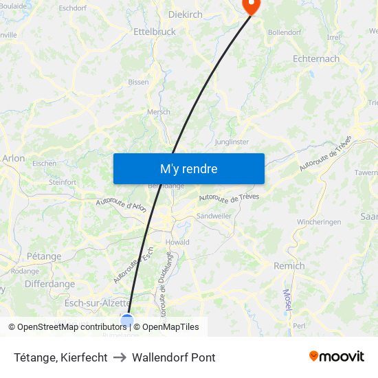 Tétange, Kierfecht to Wallendorf Pont map