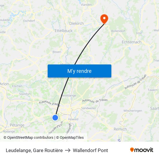 Leudelange, Gare Routière to Wallendorf Pont map