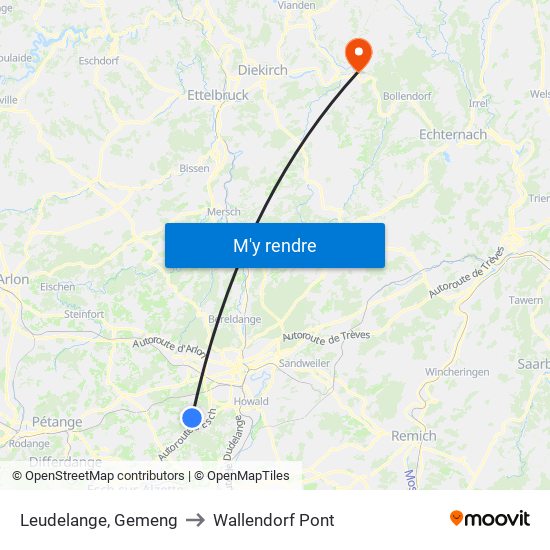 Leudelange, Gemeng to Wallendorf Pont map