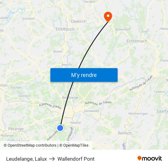 Leudelange, Lalux to Wallendorf Pont map