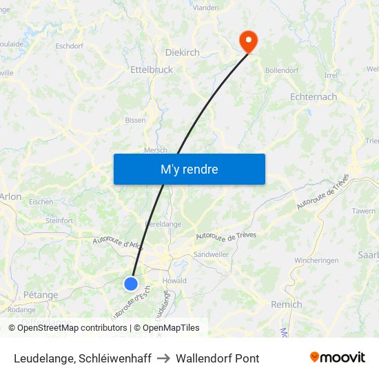 Leudelange, Schléiwenhaff to Wallendorf Pont map
