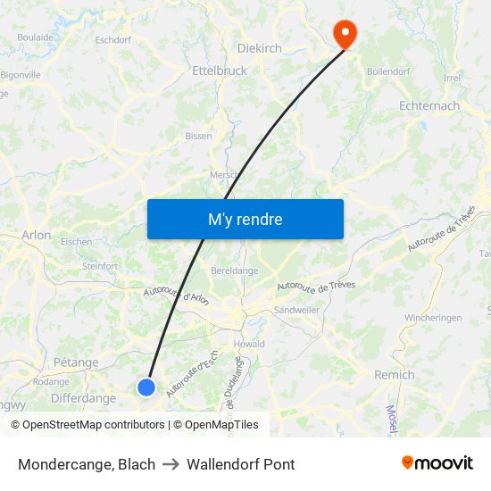 Mondercange, Blach to Wallendorf Pont map